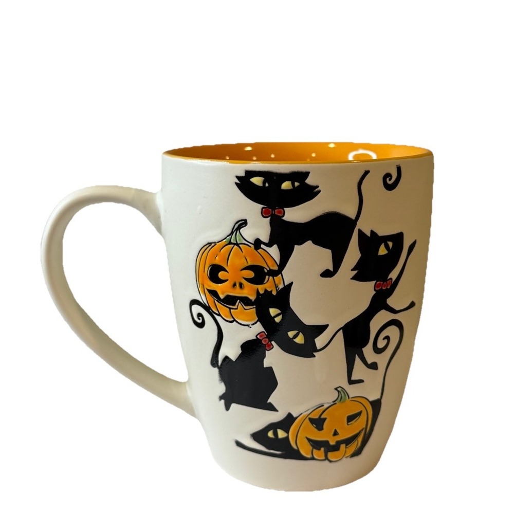 NEW! Misty Halloween Black Cat With‎ Pumpkins Coffee Mug By Spectrum Designz